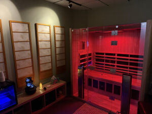 Clean and inviting infrared sauna interior at Bespoke Wellness in Alameda